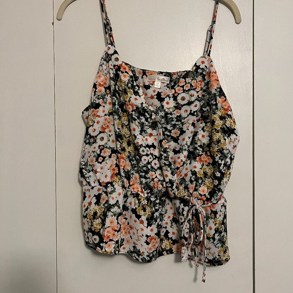 Nine Britton Tillie Faux Wrap Cropped Blouse, Floral, NWT, Size LP